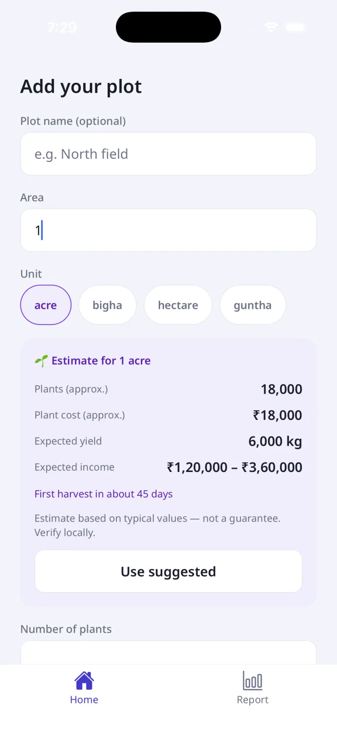 Crop plot area with an instant AI estimate